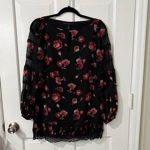 Chic Black and Red Floral Blouse